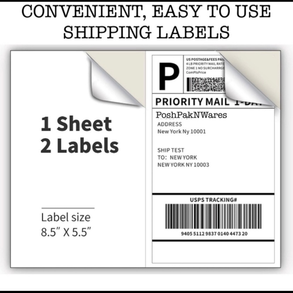 80 Blank Shipping Labels (half sheet labels) = 40 sheets